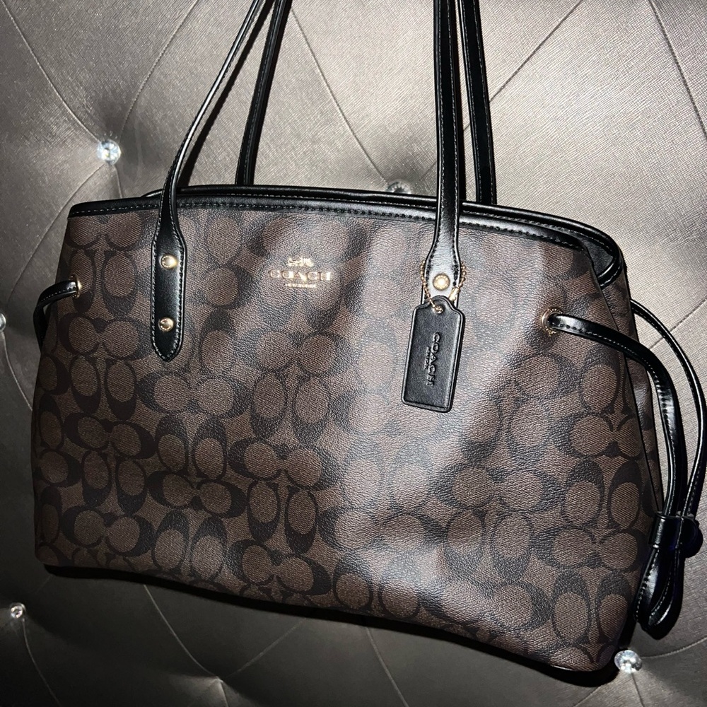 Coach Brown and Black Signature Canvas Tote